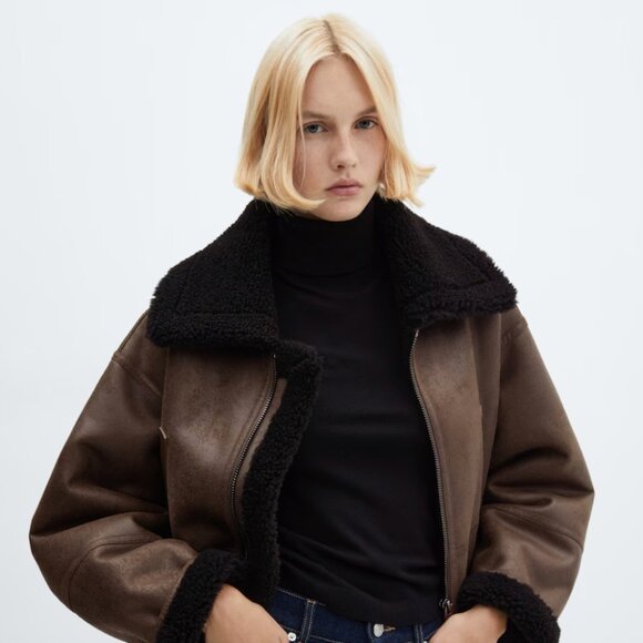 Mango Jackets & Blazers - Mango Brown and Black Shearling Jacket